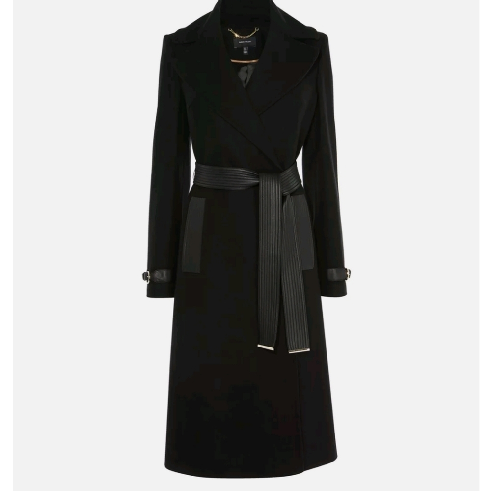 KAREN MILLEN Trench Coat Black MISSING BELT US 6 UK 10 Small NWT $745.00 - Picture 1 of 4